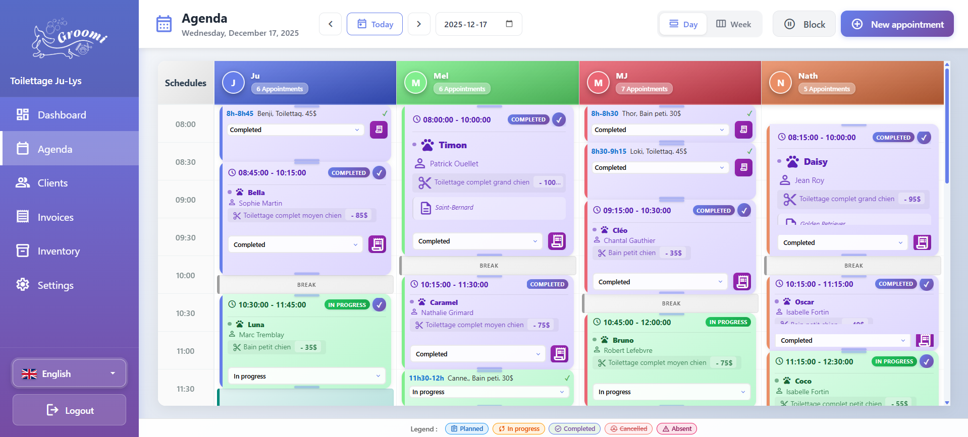 Groomi Screenshot - Calendar